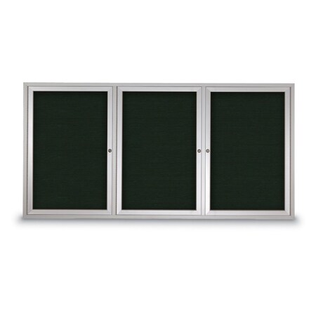 United Visual Products 96"x48" 3-Door Enclosed Outdoor Letterboard, Green Felt/Satin UV1163DTD9648-SATIN-GREEN